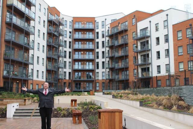 Councillor Michael Jones at Apex Apartments, Crawley