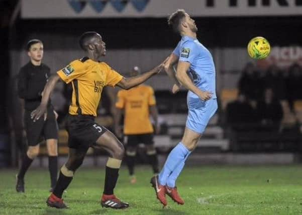 Three Bridges' Olu Oluwatimilehin in action against Horsham.
Pic by Dave Burt www.daveburtphotogrpahy SUS-181218-151608002