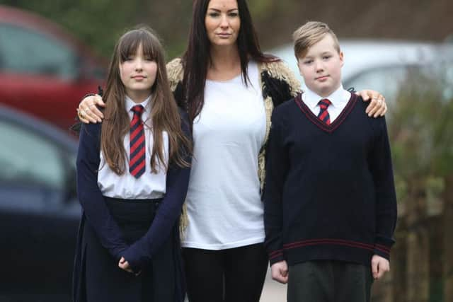 Jacqueline Brooke with her children Tiggy (left) and Leon, both 10. Pic: Eddie Mitchell