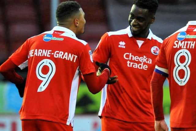 Enzio Boldewijn celebrates a goal against Grimsby