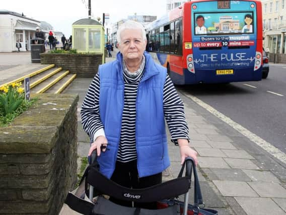 Jean Baltzer at the bus stop in Worthing. Photo by Derek Martin