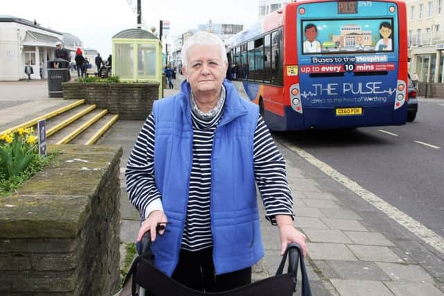 Jean Baltzer at the bus stop in Worthing. Photo by Derek Martin