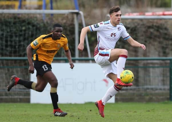 Hastings United loan signing Bradley Stevenson on the ball during last weekend's 3-1 win away to Three Bridges. Picture courtesy Scott White