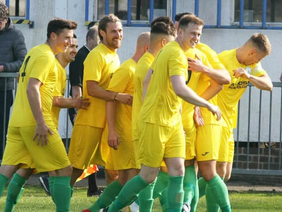 Chi City celebrate a goal at Shoreham / Picture by Derek Martin