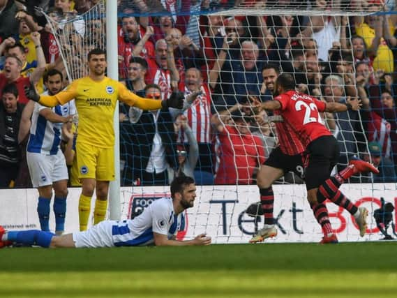 Southampton celebrate their goal at the Amex on Saturday. Picture by PW Sporting Photography