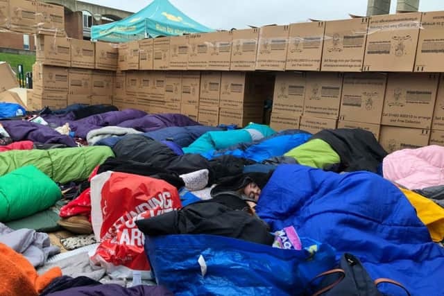 The University of Sussex Women's Lacrosse team sleeping rough in Library Square for charity.