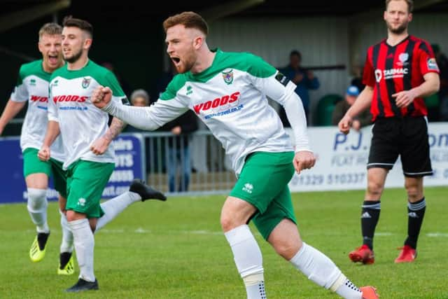 Theo Widdrington scores from the spot against Brightlingsea / Picture by Tommy McMillan