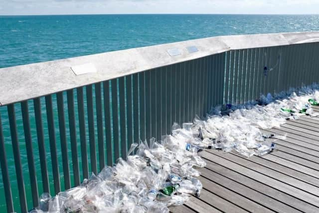 The large amount of rubbish was still on Hastings Pier on Sunday morning. Picture: Josh Speer