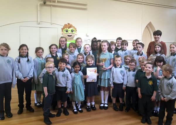 Brede School pupils with Michael the mascot and head teacher Mrs Cummins SUS-190605-103237001