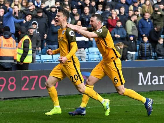 Solly March and Dale Stephens celebrate. Picture by Getty Images