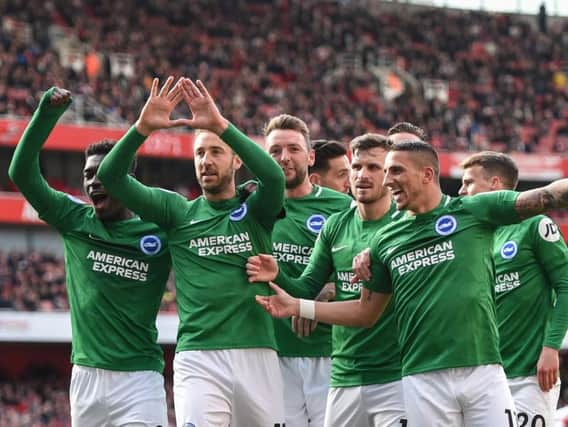 Glenn Murray celebrates his equaliser at Arsenal. Picture by PW Sporting Photography