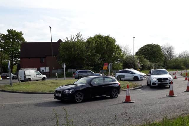 The Broadbridge Heath bypass has been closed causing traffic chaos