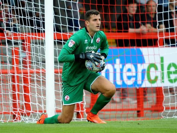 New Dover Athletic goalkeeper Yusuf Mersin in action for Crawley Town. Picture by Steve Robards