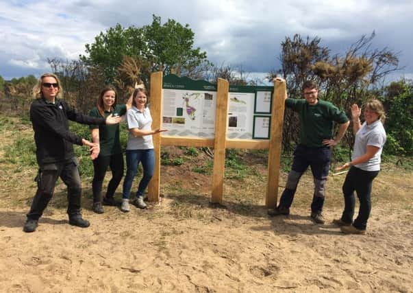 Binz Chapman (Hampshire County Council Countryside Service Ranger), Christina Bowdler (Hampshire County Council Countryside Service Ranger), Emma Stanbury (Heathlands Reunited Project Support Officer), Steven Ord (Hampshire County Council Countryside Service Ranger), Rachel Johnson (Heathlands Reunited Apprentice) at Broxhead Common.