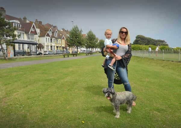 Michaella Burton and Mickey Burton with dog Buddy in Grosvenor Gardens, St Leonards