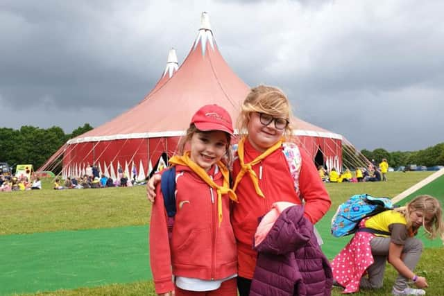 Outside the big top at Blackland Farm, Girlguidings activity centre near East Grinstead