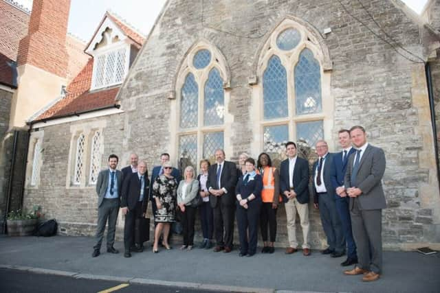 L-R: George Paterson (Southeastern); David Statham (Southeastern); Paul Childs (Railway Heritage Trust); Chris Moore (REDEC); Nina Peak (Southeastern); Cllr Kathryn Field; Sue Burton (1066 Cycle Club);  Cllr Rupert Simmons; Natalie Leister (Southeastern); Dilys George (South Eastern); Huw Merriman MP; Peter Stapleton (Southeastern); Greg Thompson (Network Rail); James Kenton (Clague Architects). SUS-190626-153236001