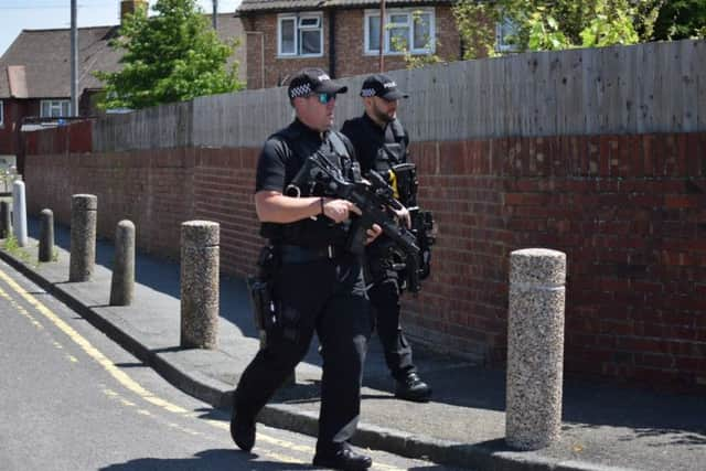 Police on scene in Argyll Court, Hampden Park. Photo by Dan Jessup