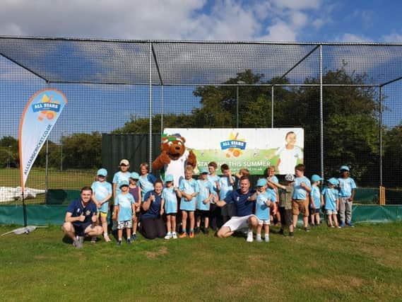 Rocky Bear visits Aldwick's Allstars cricketers