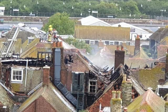 The fire started in the roof of the hotel. Picture: Anthony Kimber