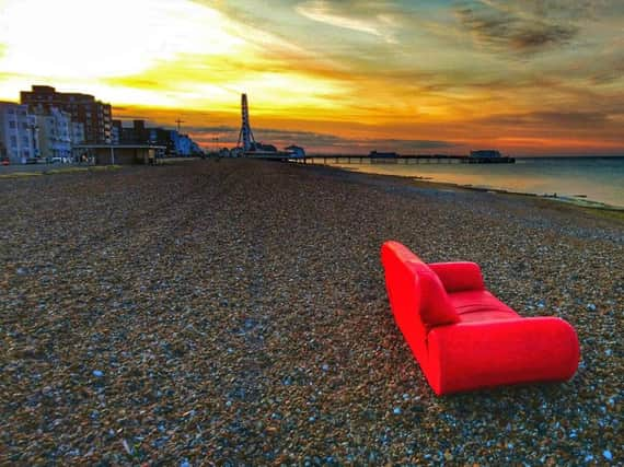 The red sofa appeared on Worthing Beach over the weekend. Picture: David Russell