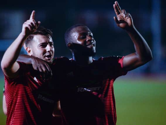 Substitutes Ollie Pearce (left) and Marvin Armstrong struck in Worthing's FA Cup replay win over Hastings United. Picture by Marcus Hoare