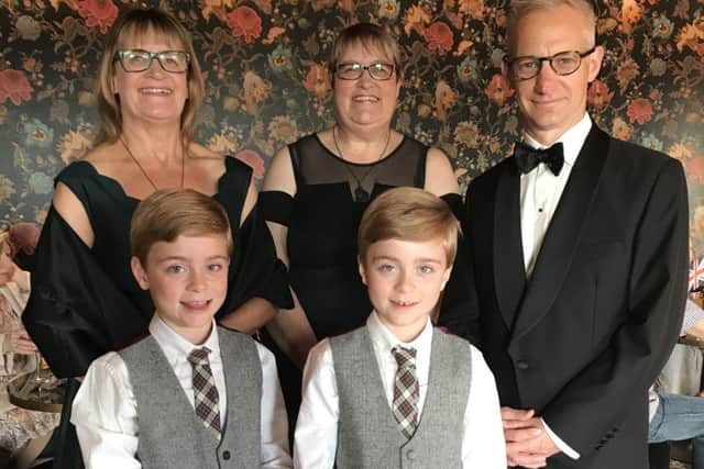 Ashington brothers Zac and Oliver Barker with Graham Lawrence, Helen Lawrence and Patricia Wood who attended the 1920s themed event to celebrate the release of the Downton Abbey film