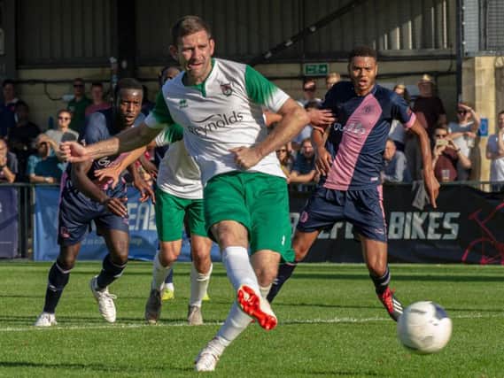 James Crane scores Bognor's penalty / Picture by Tommy McMillan