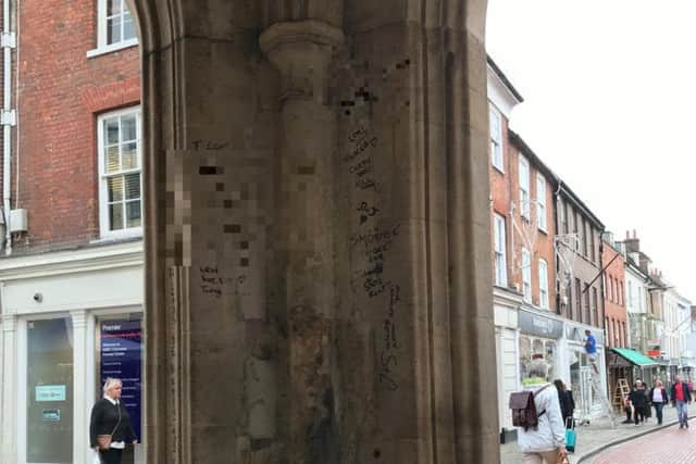 Chichester residents have been left angered after someone wrote all over the inside pillars in a black marker.