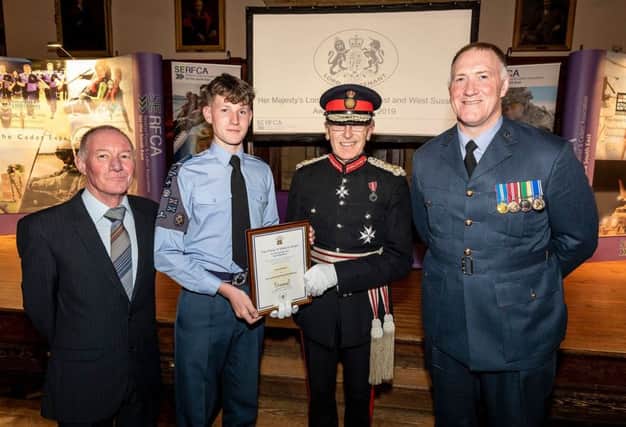 Sussex Wing Royal Airforce cadets are presented with their award by HM lord lieutenant of East Sussex, Peter Field tCdWJbloD3tFqQ1YNkNK