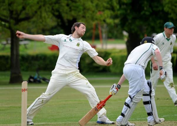 Burgess Hill (bowling) v Lindfield (batting). Jack Simpson bowling