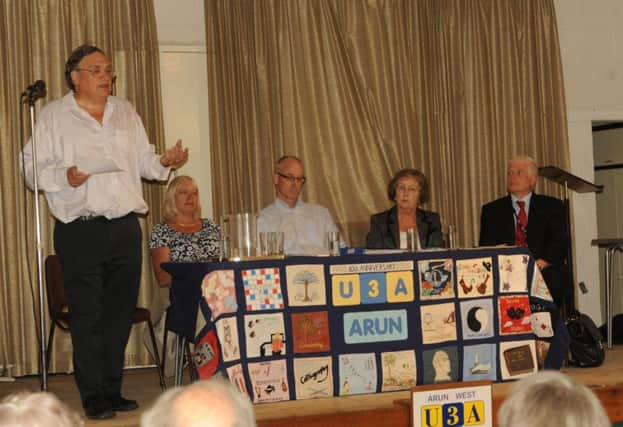 Fllood Talk - Speaker Matthew Westmore, Middleton on Sea Association, alongside, Jacky Pendleton, Arun District Council, Kevin Mackay, WSCC Drains Strategy Team Leader, Hilary Flynn, Constituency Manager and John Smith, Environment Agency. 

Picture by Louise Adams C130793-1 Bog Jun 20 Flooding