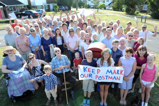 JPCT 030913 S13361458x Some of the locals at Old Millmeads, Horsham. Campaign to keep postman -photo by Steve Cobb