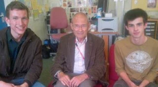 Professor Ladislaus Löb with students Ben Napper and Sam Finniear