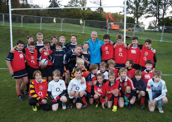 Cranleigh pupils with England head coach Stuart Lancaster