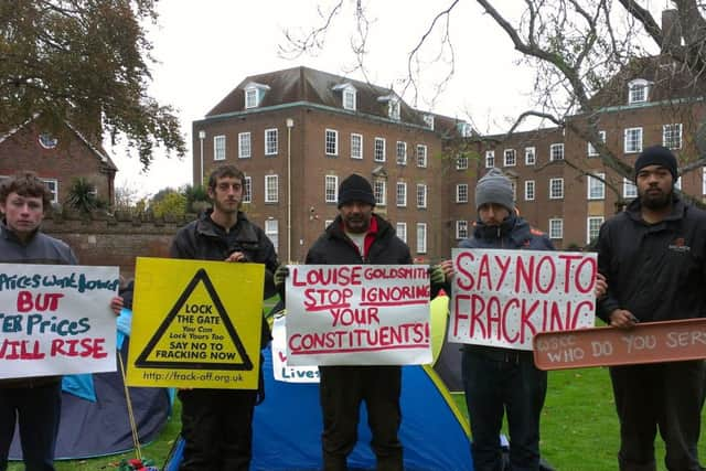 The anti-fracking protestors outside WSCC HQ in Chichester.