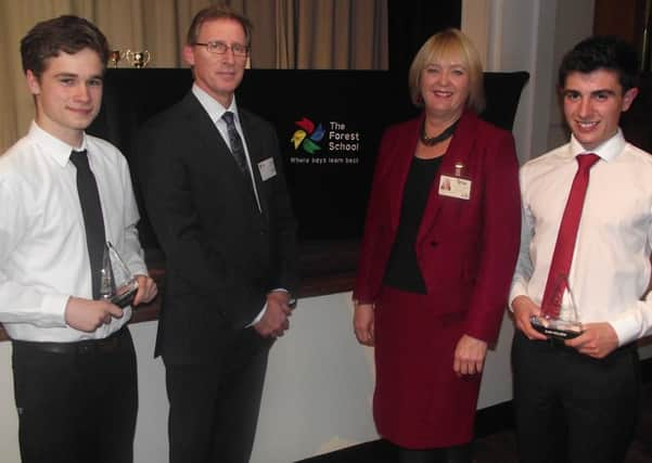 Former Headboy Sam Johnson, Mr Mark Perry, Ms Siobhan Denning, and former Deputy Headboy and winner of the University of Brighton Award, Sam Holden.