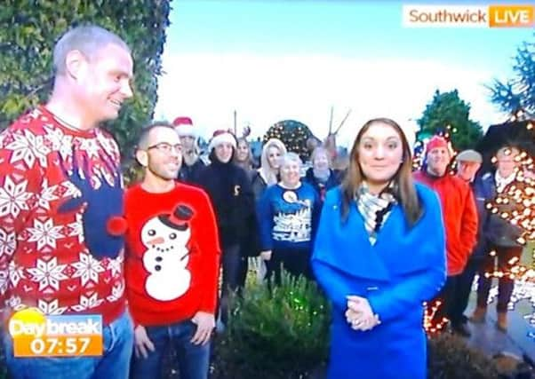 ITV Daybreak's weather presenter Laura Tobin with Paul Ross-Dale and Jeremy Payne in their Hill Farm Way front garden