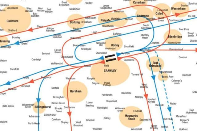 Anticipated flight paths at Gatwick drawn up by the Gatwick Area Conservation Group opposing the plans for a new runway