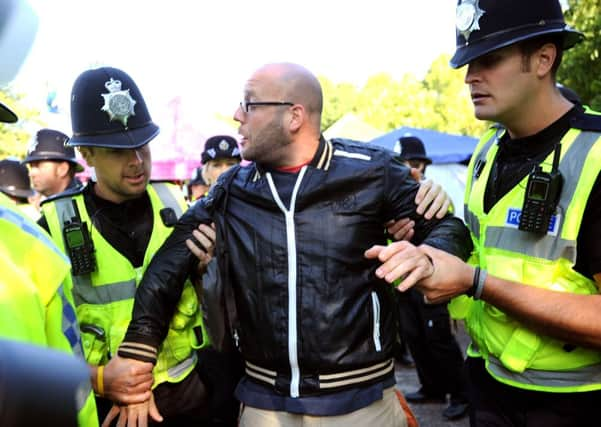 Anti fracking protester arrested by police 10/09/13. Pic Steve Robards