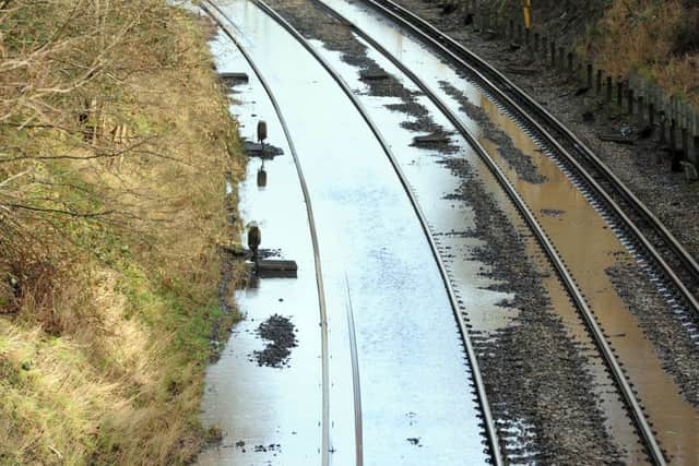 JPCT 060114 S14020781x Flooded rail in Horsham. Worthing Road, from bridge -photo by Steve Cobb