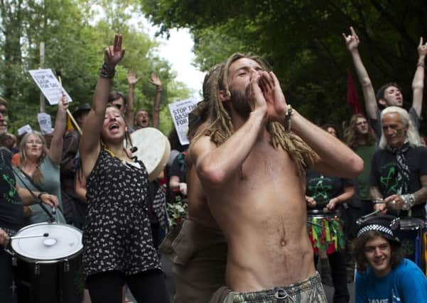 Protesters demonstrate against Cuadrilla's drilling activities in balcombe, summer 2013