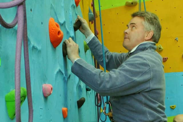 S04608H14 MP Tim Lougton on the new-look climbing wall