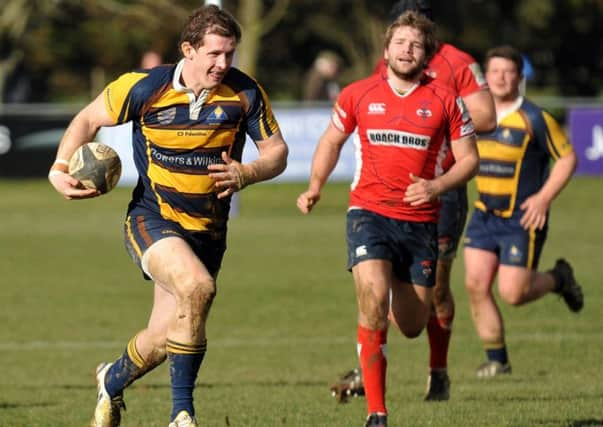 Raiders Ollie Richards breaks away to score their second try after a trademark interception in their 34-17 win against Hull Ionians on Saturday