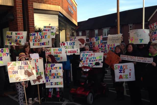 Campaigners gather outside Arun's Civic Centre to protest against new council houses being built in Wick