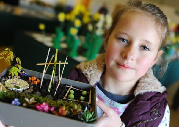 JPCT 220314 Pulborough Garden Society's Spring Flower Show. Holly Sumner with her miniature garden. Photo by Derek Martin PPP-140322-130309003