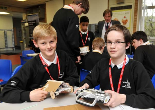 W13033H14 Worthing High School pupils Joe Birch, 14, and Max Bevis, 14 at Ricardo UK Ltd in Shoreham