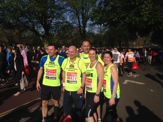 Dave Kirkham, Jane Kirkham, Paul and Tracey Edwards, and Bob Morris ran the London Marathon