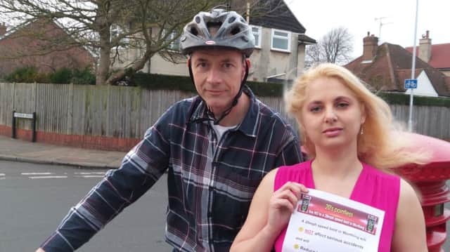 Gavin Ross and Elise Mason, of '20's pointless', against 20mph speed limits in Worthing ENGSUS00120140127150036