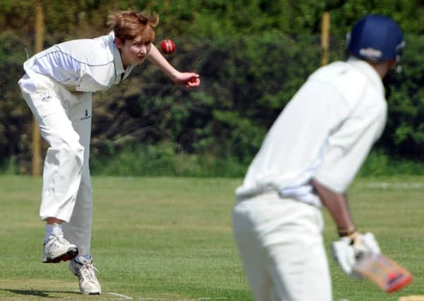 JPCT 030514 S14190552x Cricket. Southwater v St Andrews (Burgess Hill) at Southwater CC. Southwater bowling James Skett. -photo by Steve Cobb SUS-140605-091258001